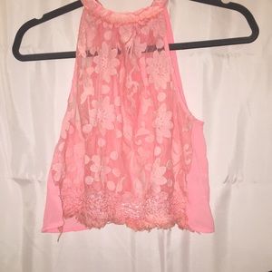 High neck coral crop top